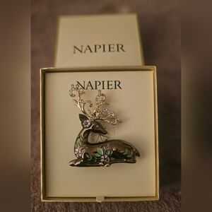 Napier Gold and Brown Enamel Deer Brooch